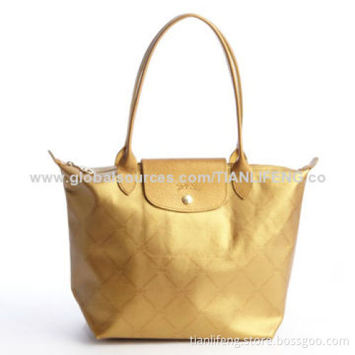 Gold Logo Printed Top Handle Medium Tote Bag, Measures 15 x 10 x 6-inch